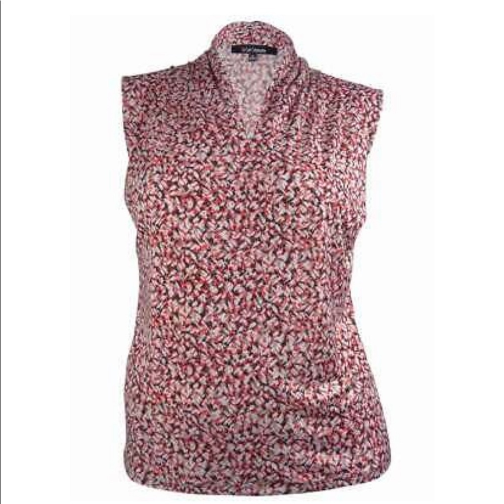 Le Suit Women's Sleeveless Ruched V-neck Blouse (PM, Watermelon Multi)